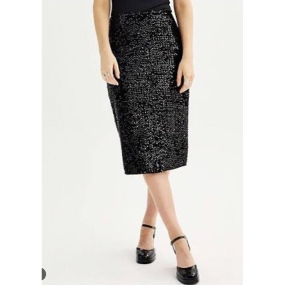 Nine West Black Sequin Pencil Skirt Woman’s Sz M New With Tags Party Cocktail